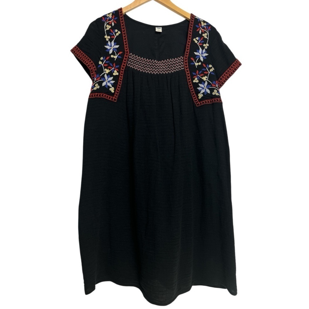 Old Navy Black Casual Gauze Sundress Embroidered Detail Medium